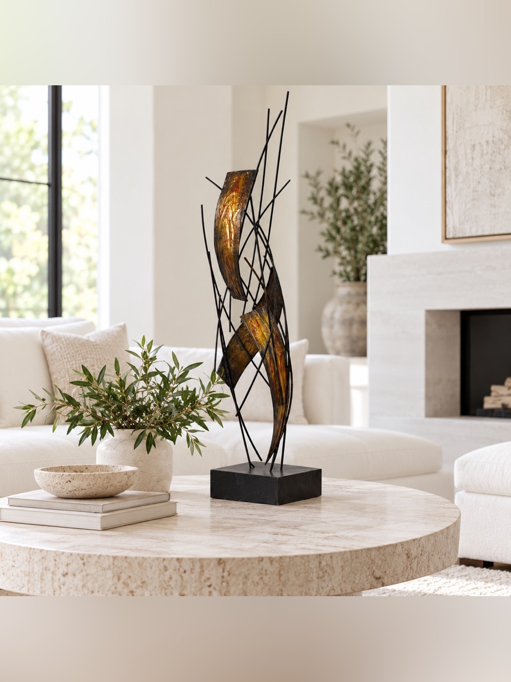 Vintage 42” Abstract Metal Floor Sculpture Brutalist Modern Art Bronze Gold